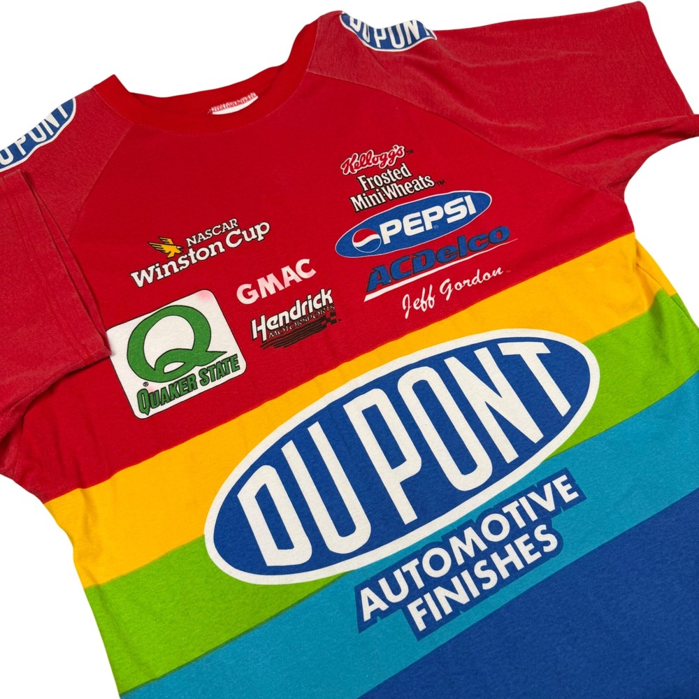 Vintage 1998 Chase Authentics Jeff Gordon DuPont NASCAR T-Shirt XXL Rainbow Flaw